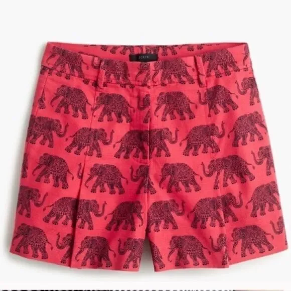 JCrew Coral Red Elephant Print High Waist Shorts